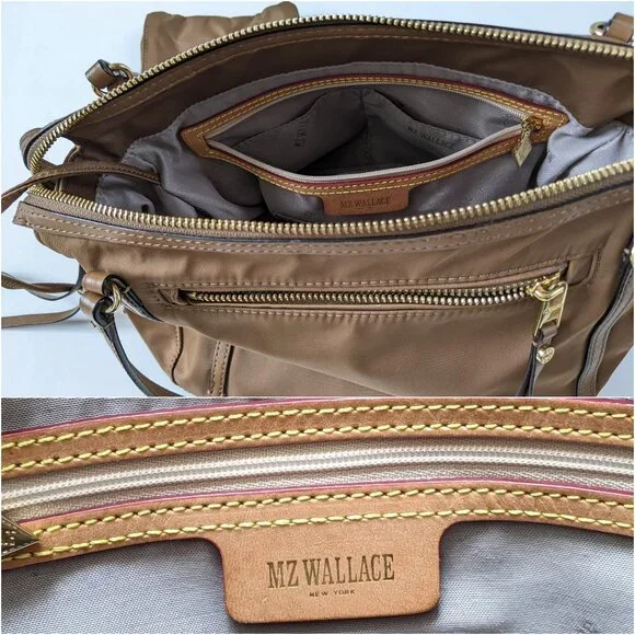 MZ Wallace Brown Nylon & Leather Trimmed Satchel Shoulder Bag With Pouch - Picture 7 of 16